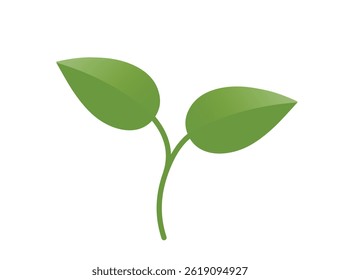 Plant sprout with two leaves illustration in green colors. Spring, planting and nature design element. Isolated vector image