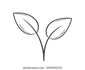 Plant sprout with two stems line illustration. Spring, planting and nature design element. Isolated vector image