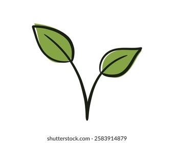 Plant sprout with two stems. Spring, planting and nature design element. Isolated vector image