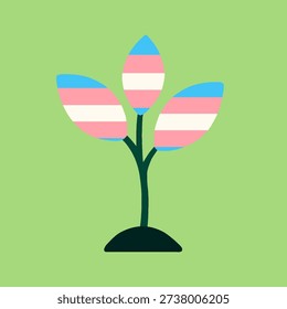 Plant sprouting with leaves in trans pride colors