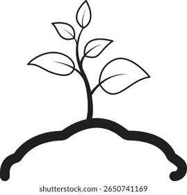 Plant sprouting from soil icon symbolizing nature growth, agriculture, and eco-farming sustainability with transparent background