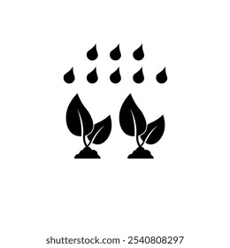 Plant Sprouts Grow in the Rain Solid Flat Vector Icon Isolated on White Background.