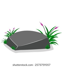 plant and stone vector design, vector design illustration of grass, bushes, flowers with stones. stone with plant vector design