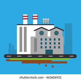 Plant street building chimney factory industry icon. Flat and Colorfull illustration. Vector graphic