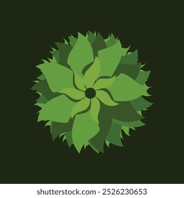 Plant style unique single flower icon in green color on dark background. Beautiful floral designs 