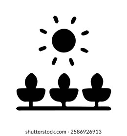 Plant and Sun Icon. Illustration of a plant exposed to sunlight. Plants Grow Because of Sunlight.