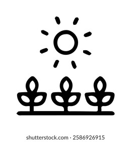 Plant and Sun Icon. Illustration of a plant exposed to sunlight. Plants Grow Because of Sunlight.