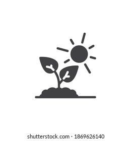 Plant and sun vector icon. filled flat sign for mobile concept and web design. Growing sprout and sun glyph icon. Symbol, logo illustration. Vector graphics