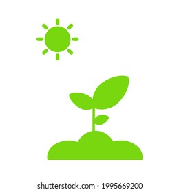 Icono de vector de planta y sol sobre fondo blanco. (Iconos soleados, naturales, orgánicos, ecológicos)