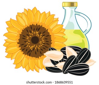 Plant sunflower with seeds and sunflower butter