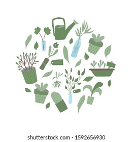 Plant Swap Emblem. Share Indoor Plants Event. Vector Flat Illustration.