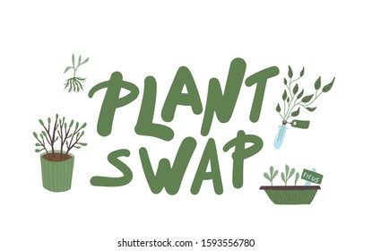 Plant Swap Emblem. Share Indoor Plants Event. Vector Flat Illustration.