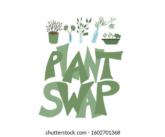 Plant Swap Emblem. Share Indoor Plants Event. Vector Flat Illustration.