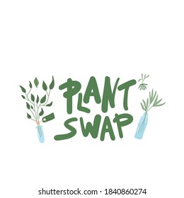 Plant Swap Emblem. Share Indoor Plants Event. Vector Flat Illustration.