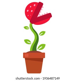 planta con dientes creciendo en una maceta de flores. ilustración vectorial plana.