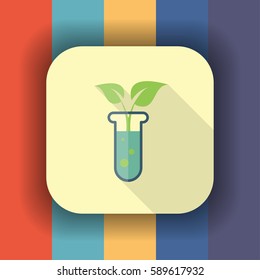 plant in test tube flat icon with long shadow, vector illustration 