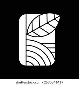 plant theme logo design vector cube shape with bold art style white color on black background