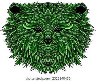 plant themed bear head illustration