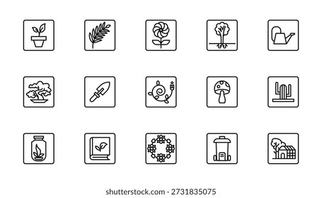 plant themes icon set with thick outline vector illustration