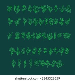 plant  thin line icon set vector
