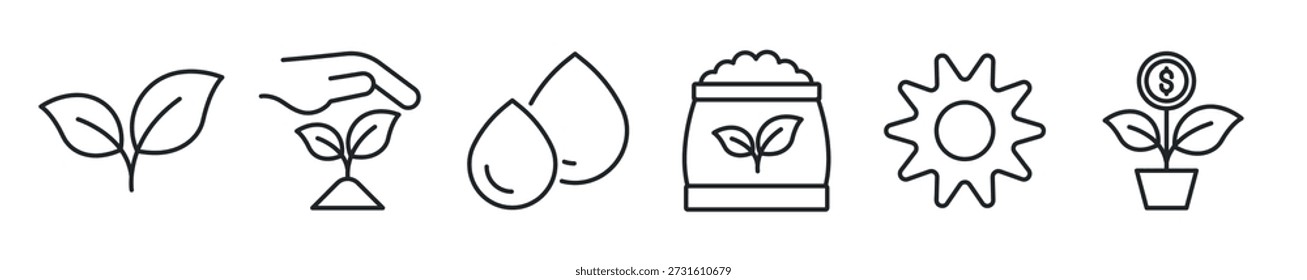 Planta el conjunto de iconos de línea delgada. Iconos mínimos de Web