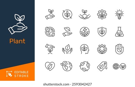 Plant thin line icons. Editable stroke. Pixel perfect.