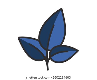 Plant with three blue leaves. Nature, spring and planting design element. Isolated vector image
