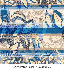 The Plant Tradescantia. Seamless vector pattern with flowers, lines and geometry. Hand drawing. Sketch.