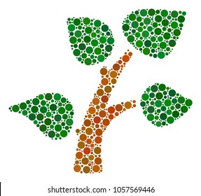 Plant Tree collage of filled circles in different sizes and color tones. Round dots are grouped into plant tree vector collage. Vector design concept.