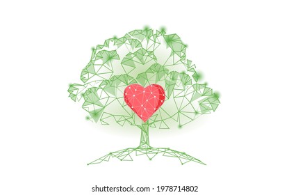 Pflanzenbaum ökologisches abstraktes Konzept. 3D-Rendering-Baumwald. Retten Sie Planet Erde Natur Umwelt wachsen Leben Ökodreieck Low-Poly-Vektorgrafik