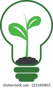 Plant tree growing seedling in lamp vector icon symbol in flat isometric design on color background. Eco-friendly energy-saving bulb. Light with green sprouts inside. Vector icon. Clean energy concept