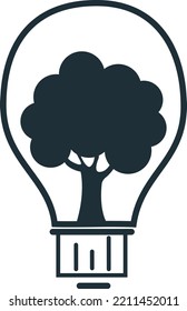 Plant tree growing seedling in lamp vector icon symbol in flat isometric design on  background. Eco friendly energy saving. Light bulb with black sprouts inside. Power icon, Paris Climate Agreement