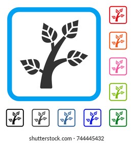 Plant Tree icon. Flat grey pictogram symbol inside a blue rounded rectangular frame. Black, gray, green, blue, red, orange color versions of Plant Tree vector. Designed for web and app interfaces.