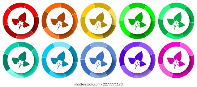 Plant, tree icon set, florar flat design vector illustration in 10 colors options for mobile applications and webdesign