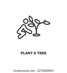 plant a tree icon. Thin line plant a tree, tree icon from ecology collection. Outline vector isolated on white background. Editable plant a tree symbol can be used web and mobile