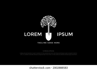 Plant Tree Leaf Leaves With Shovel Spade Scoop For Garden Farm Environment Logo Design Vector