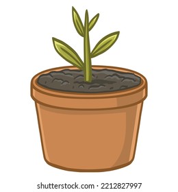 Plant Tree Seed Growing in Pot Drawing Illustration Vector
