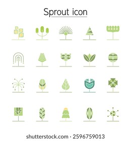 Plant, tree, sprout icon set in flat color style