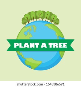 Plant a tree vector illustration. Cartoon globe with trees on it. Earth Day. People save forest. Ecological voluntary social initiative