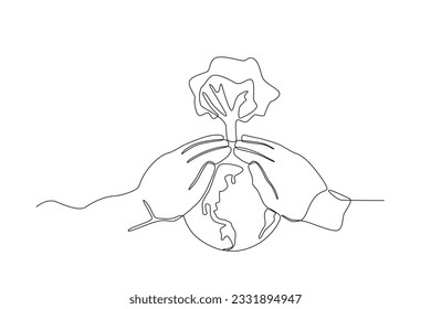 Plant trees to protect the ozone. World ozone day one-line drawing