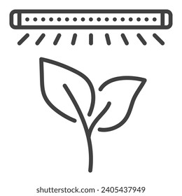 Planta bajo el vector luz de crecimiento Lámpara física y símbolo de concepto de jardinería en el estilo de contorno