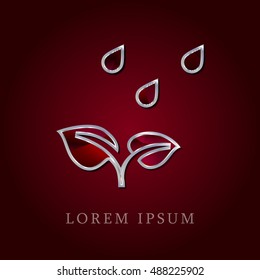 Plant Under Rain Red Crystal Ruby with Silver Precious Jewel Icon / Logo Design