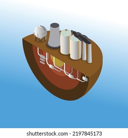 Plant With Underground Pipes Isometric 3d Flat Vector Illustration Concept For Banner, Website, Landing Page, Ads, Flyer Template, Etc