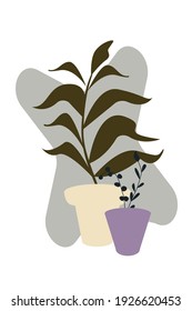 Plant in vase, Boho minimalist poster for design t shirt, nursery wall decor, greeting card, contemporary invitation etc. Vector flat illustration
