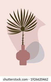 Plant in vase, Boho minimalist poster for design t shirt, nursery wall decor, greeting card, contemporary invitation etc. Vector illustration
