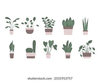 Conjunto de elementos de diseño de florero de planta 