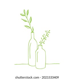 Plant in vase hand drawing. Plants and vases line vector illustration.