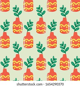 plant in vase hand drawn pattern template vector background