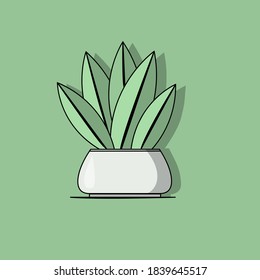 Plant in Vase and Hot Coffee Vector Illustration. Chill Illustration. Talking and Break Time. Flat Cartoon Style Suitable for Web Landing Page, Banner, Flyer, Sticker, Card, Background