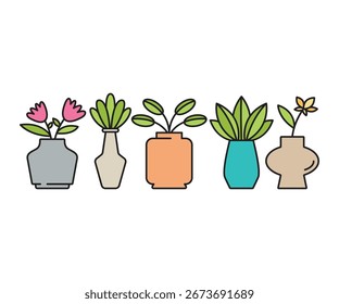 plant vase icons set vector illustration